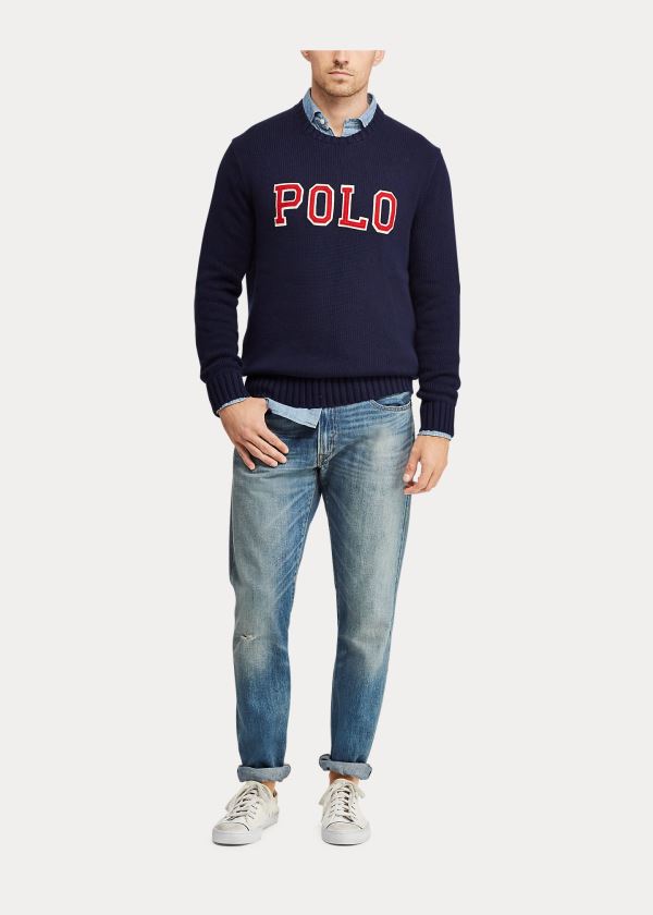 Swetry Ralph Lauren Logo Crewneck Sweater Męskie Granatowe | VNUN9945