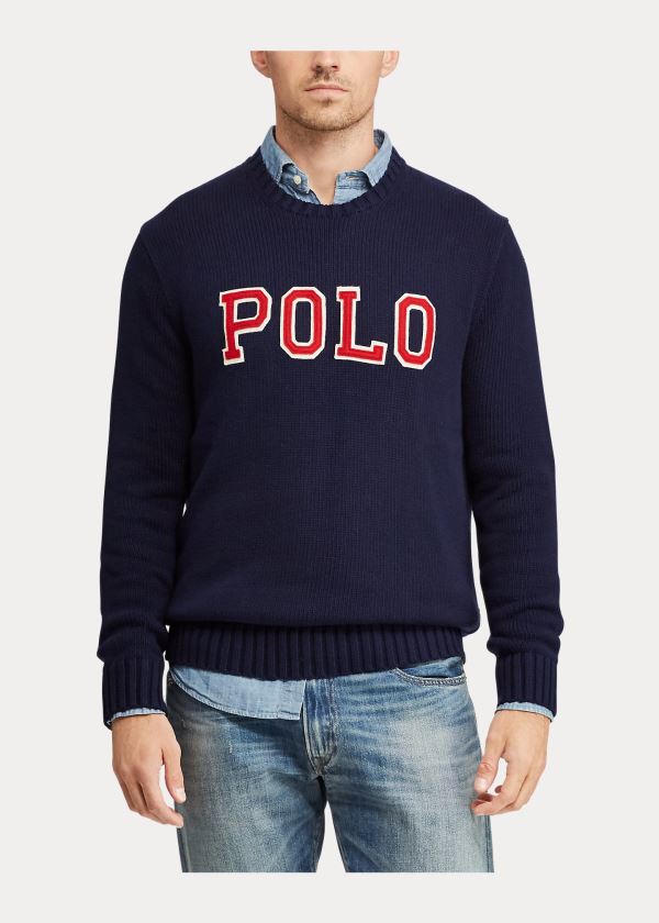 Swetry Ralph Lauren Logo Crewneck Sweater Męskie Granatowe | VNUN9945