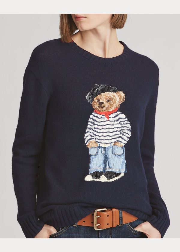 Swetry Ralph Lauren Marseille Polo Bear Sweater Damskie Granatowe | NVPD3468