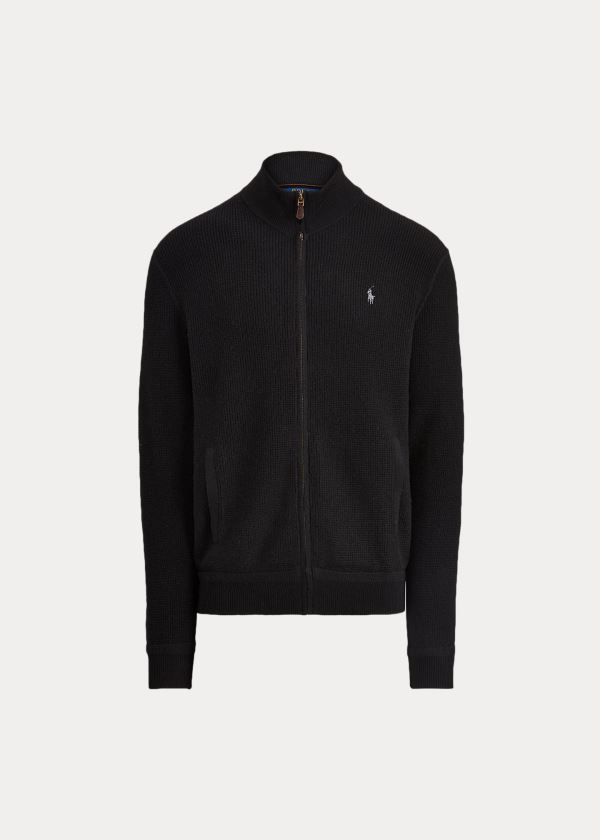 Swetry Ralph Lauren Merino Wool Full-Zip Sweater Męskie Czarne | LVCV3770