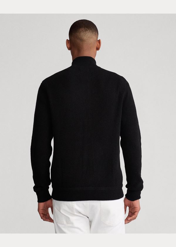 Swetry Ralph Lauren Merino Wool Full-Zip Sweater Męskie Czarne | LVCV3770