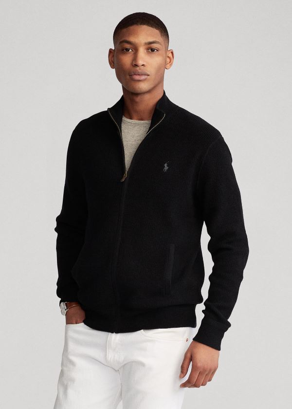 Swetry Ralph Lauren Merino Wool Full-Zip Sweater Męskie Czarne | LVCV3770