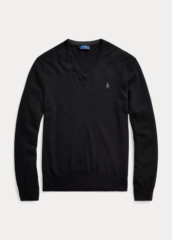 Swetry Ralph Lauren Merino Wool V-Neck Sweater Męskie Czarne | XNAT4619