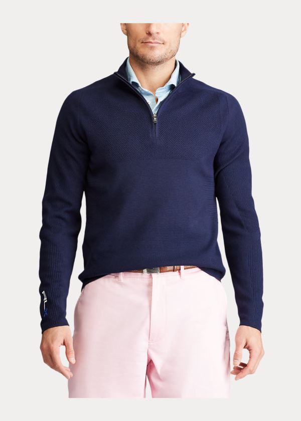 Swetry Ralph Lauren Performance Wool-Blend Sweater Męskie Granatowe | DQPJ4903