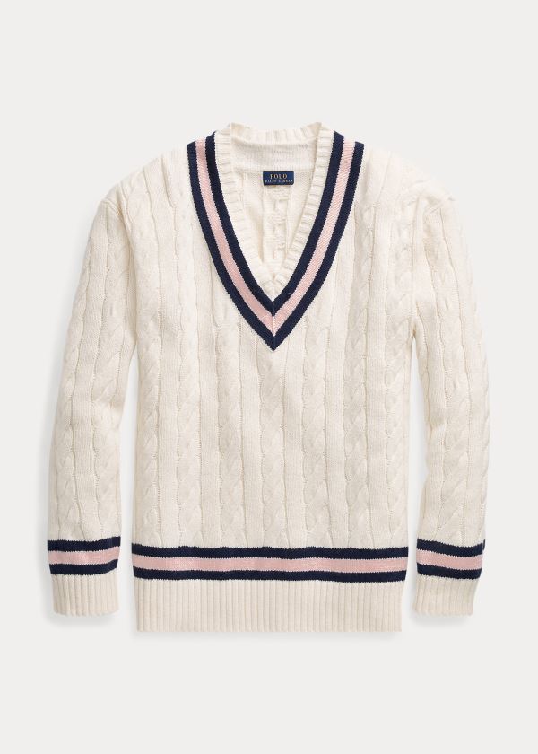 Swetry Ralph Lauren Pink Pony Cricket Sweater Damskie Kremowe Różowe Granatowe | MJDY1750