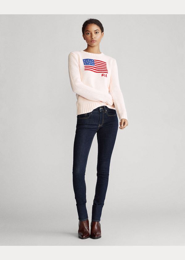 Swetry Ralph Lauren Pink Pony Flag Cotton Sweater Damskie Różowe | SLRH9242