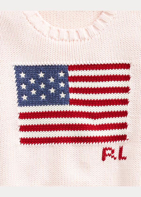 Swetry Ralph Lauren Pink Pony Flag Cotton Sweater Damskie Różowe | SLRH9242