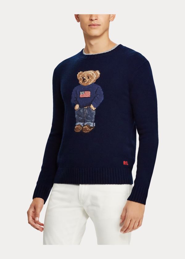 Swetry Ralph Lauren Polo Bear Cashmere Sweater Męskie Granatowe | KZVS3128