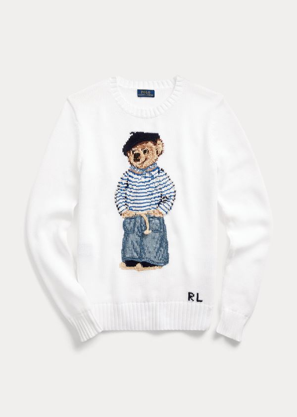 Swetry Ralph Lauren Polo Bear Cotton Sweater Damskie Białe | RBFW5973