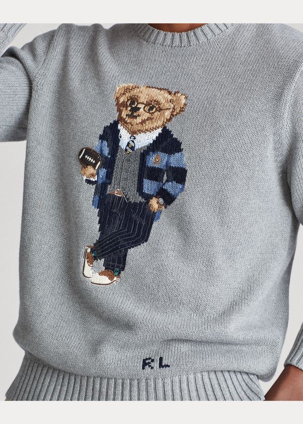 Swetry Ralph Lauren Polo Bear Cotton Sweater Męskie Szare | LIMT3187