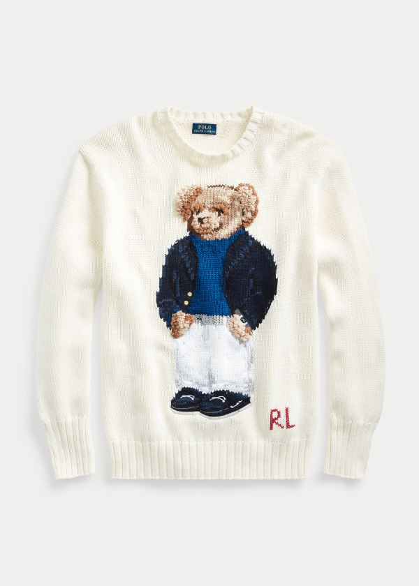 Swetry Ralph Lauren Polo Bear Crewneck Sweater Damskie Kremowe Kolorowe | KQHF3497