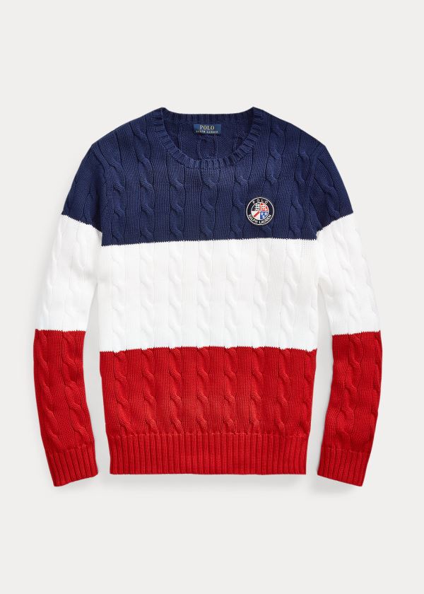 Swetry Ralph Lauren Polo Cookie Cotton Sweater Męskie Czerwone Białe Granatowe | LSCL5980