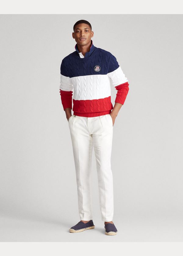 Swetry Ralph Lauren Polo Cookie Cotton Sweater Męskie Czerwone Białe Granatowe | LSCL5980