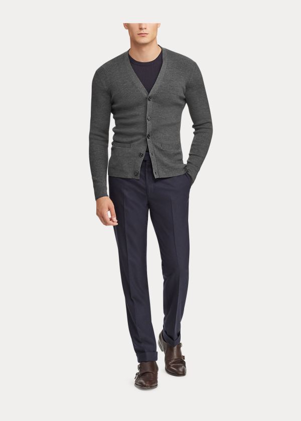 Swetry Ralph Lauren RLX Slim Fit Merino Cardigan Męskie Szare | MZHI1199