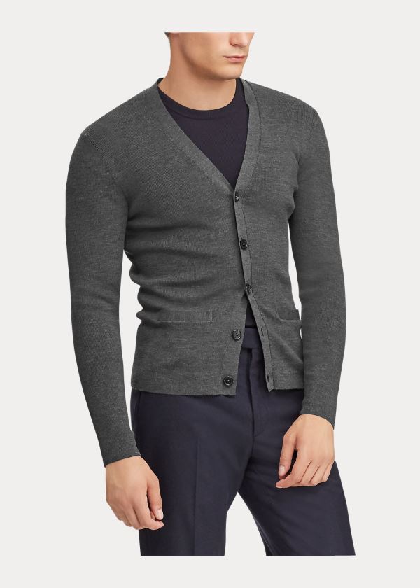 Swetry Ralph Lauren RLX Slim Fit Merino Cardigan Męskie Szare | MZHI1199