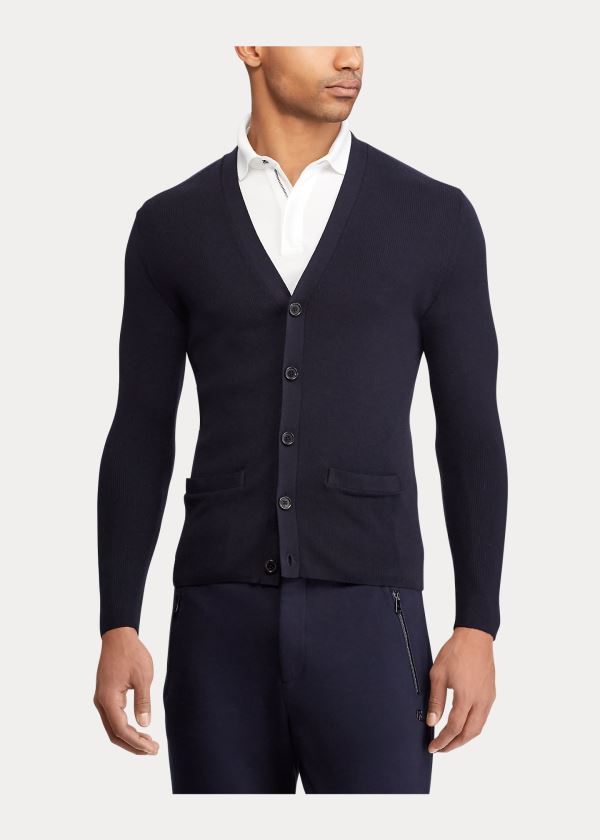 Swetry Ralph Lauren RLX Slim Fit Merino Cardigan Męskie Granatowe | PPJI4705