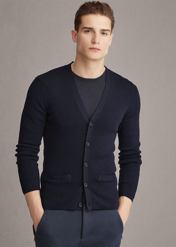 Swetry Ralph Lauren RLX Slim Fit Merino Cardigan Męskie Granatowe | PPJI4705