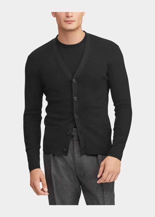 Swetry Ralph Lauren RLX Slim Fit Merino Cardigan Męskie Czarne | UGSY9048