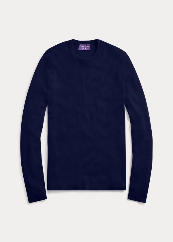 Swetry Ralph Lauren RLX Slim Ribbed Merino Sweater Męskie Granatowe | UQIQ6314