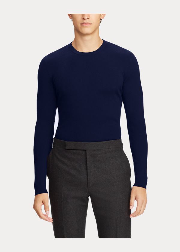 Swetry Ralph Lauren RLX Slim Ribbed Merino Sweater Męskie Granatowe | UQIQ6314