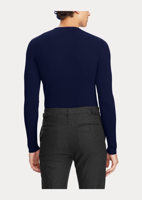 Swetry Ralph Lauren RLX Slim Ribbed Merino Sweater Męskie Granatowe | UQIQ6314