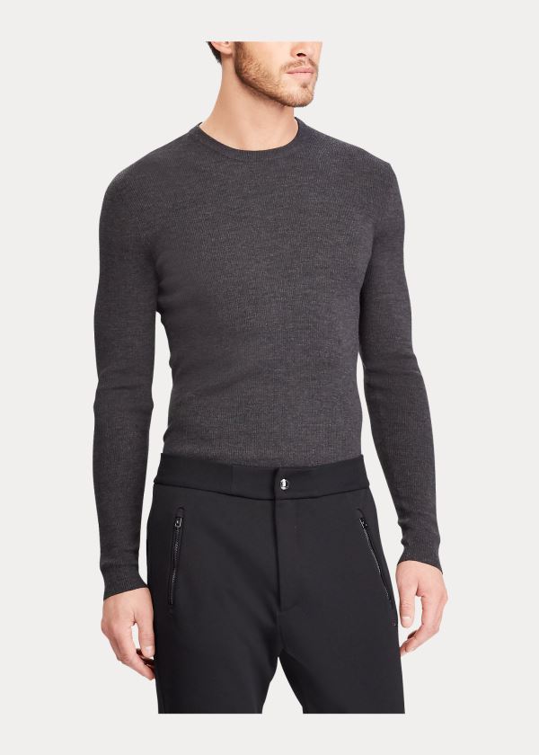 Swetry Ralph Lauren RLX Slim Ribbed Merino Sweater Męskie Szare | QJUS8315