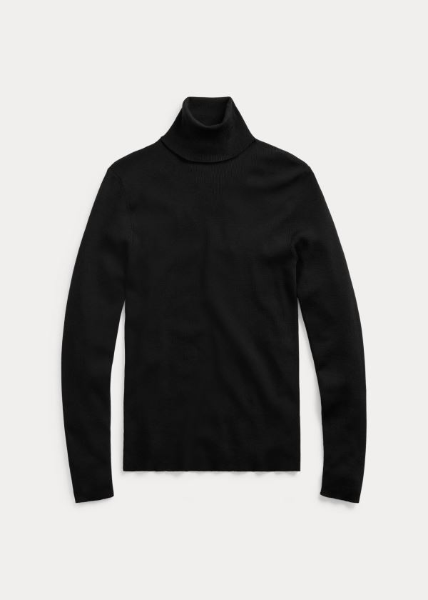 Swetry Ralph Lauren RLX Slim Ribbed Merino Sweater Męskie Czarne | ZLPA3171