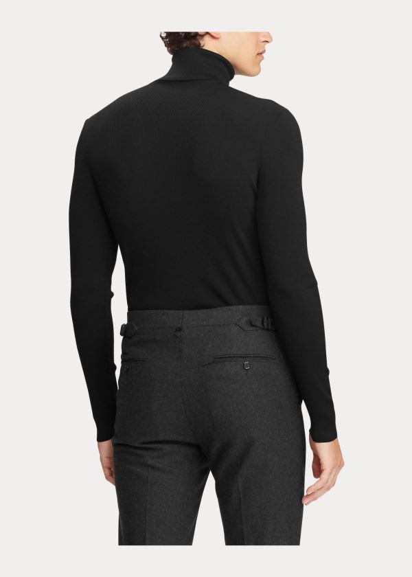 Swetry Ralph Lauren RLX Slim Ribbed Merino Sweater Męskie Czarne | ZLPA3171