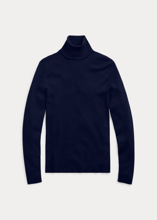 Swetry Ralph Lauren RLX Slim Ribbed Merino Sweater Męskie Granatowe | SJCD7389