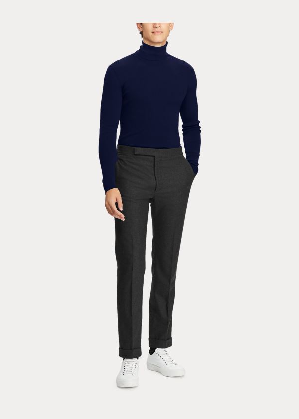 Swetry Ralph Lauren RLX Slim Ribbed Merino Sweater Męskie Granatowe | SJCD7389