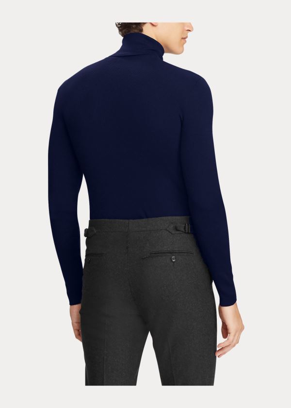 Swetry Ralph Lauren RLX Slim Ribbed Merino Sweater Męskie Granatowe | SJCD7389