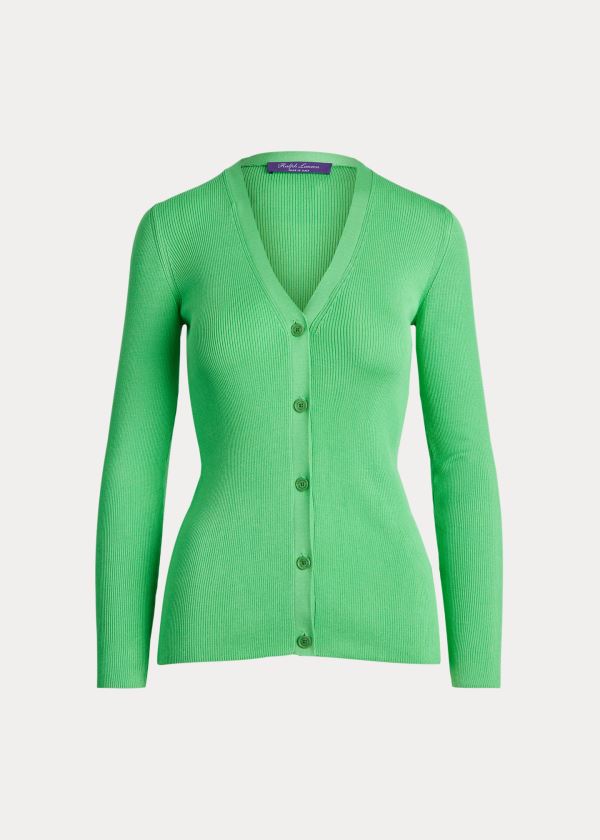 Swetry Ralph Lauren Rib-Knit Silk Cardigan Damskie Mięta Zielone | MZTO6901