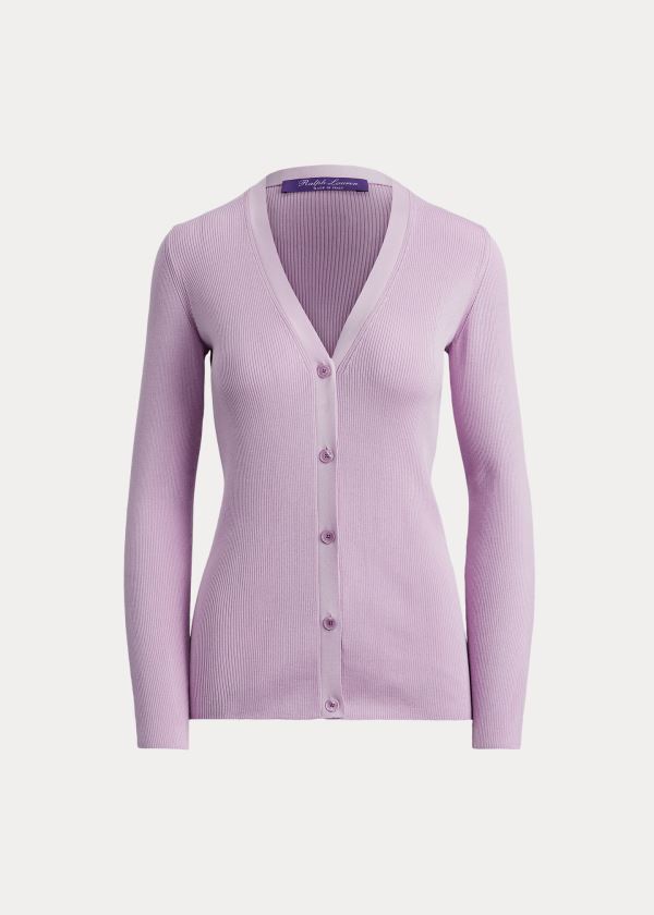 Swetry Ralph Lauren Rib-Knit Silk Cardigan Damskie Fioletowe | QNZZ1332