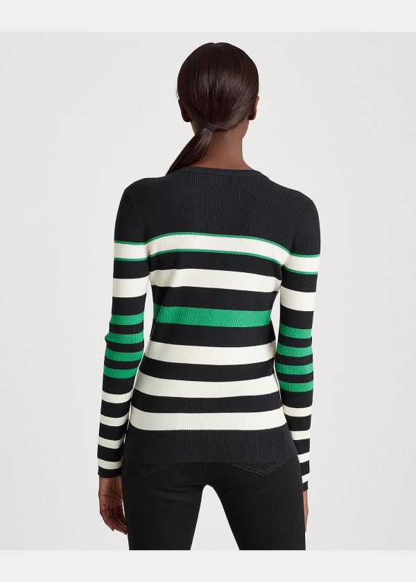 Swetry Ralph Lauren Ribbed Cotton-Blend Sweater Damskie Czarne Kremowe | GPLB9342