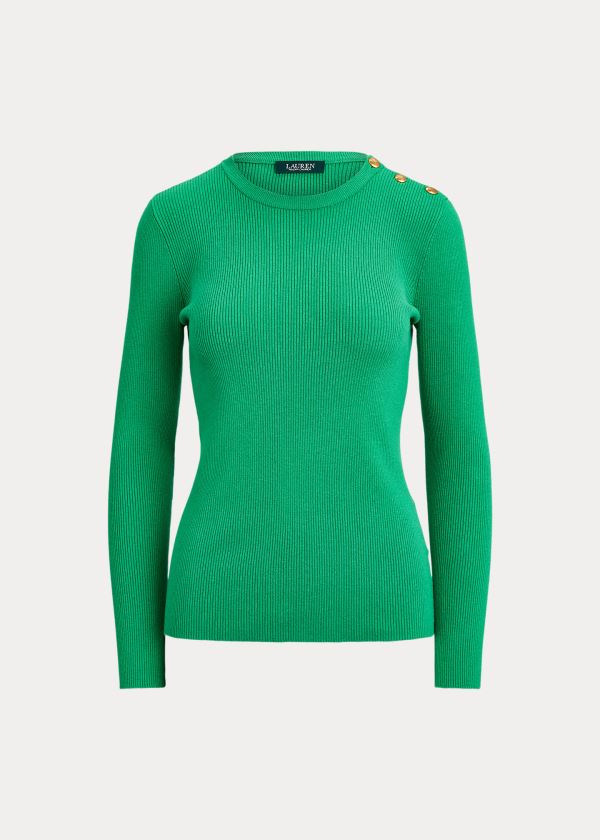 Swetry Ralph Lauren Ribbed Cotton-Blend Sweater Damskie Zielone | NYOT9281