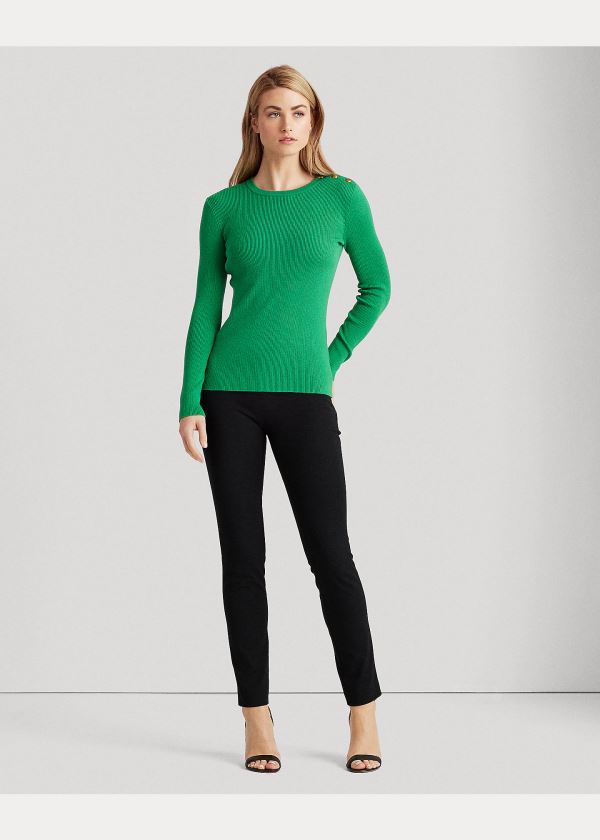 Swetry Ralph Lauren Ribbed Cotton-Blend Sweater Damskie Zielone | NYOT9281