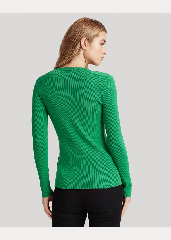 Swetry Ralph Lauren Ribbed Cotton-Blend Sweater Damskie Zielone | NYOT9281