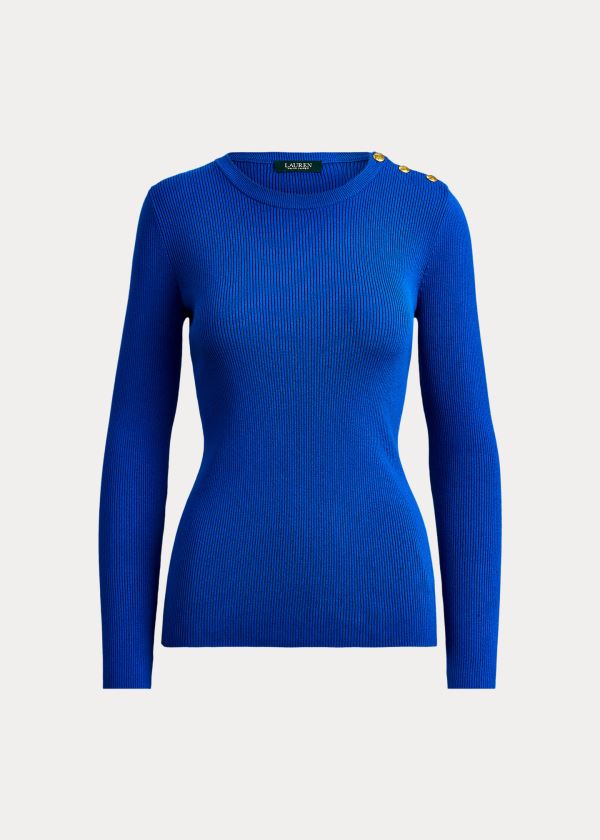 Swetry Ralph Lauren Ribbed Cotton-Blend Sweater Damskie Niebieskie | YRIQ7636