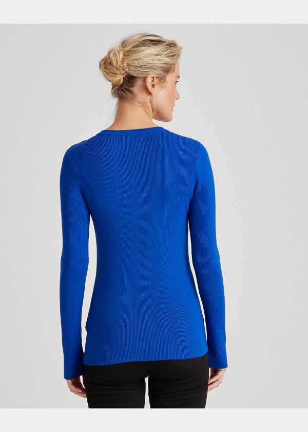 Swetry Ralph Lauren Ribbed Cotton-Blend Sweater Damskie Niebieskie | YRIQ7636