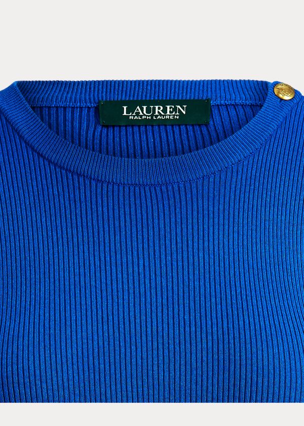 Swetry Ralph Lauren Ribbed Cotton-Blend Sweater Damskie Niebieskie | YRIQ7636