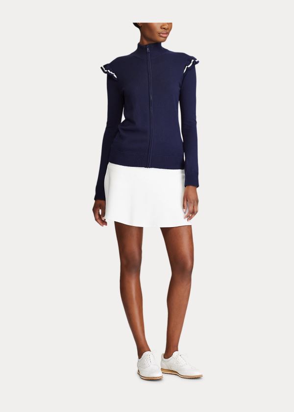 Swetry Ralph Lauren Ruffle-Trim Zip Golf Sweater Damskie Granatowe | GMCA5099