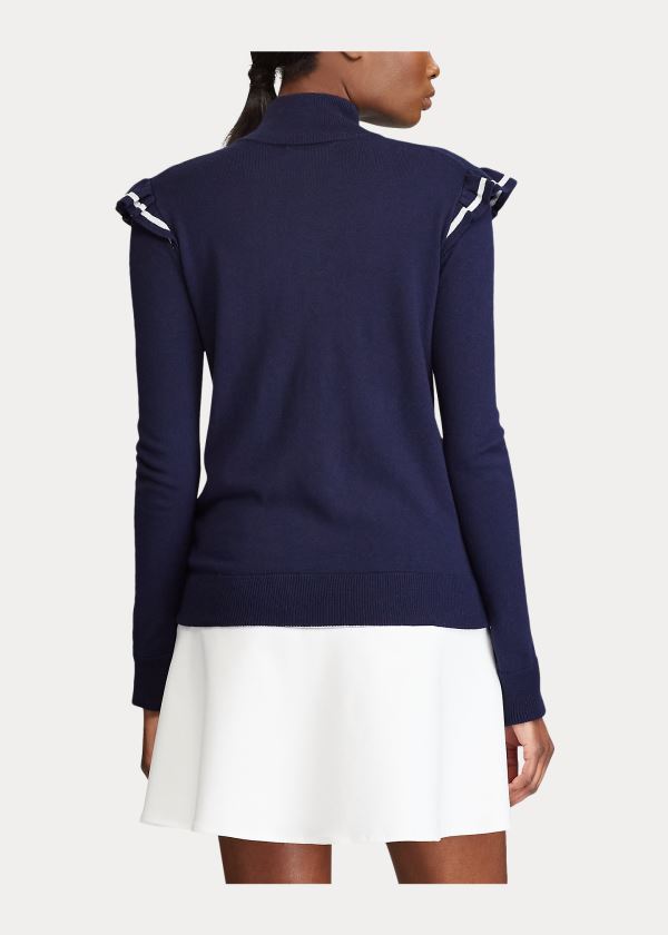 Swetry Ralph Lauren Ruffle-Trim Zip Golf Sweater Damskie Granatowe | GMCA5099