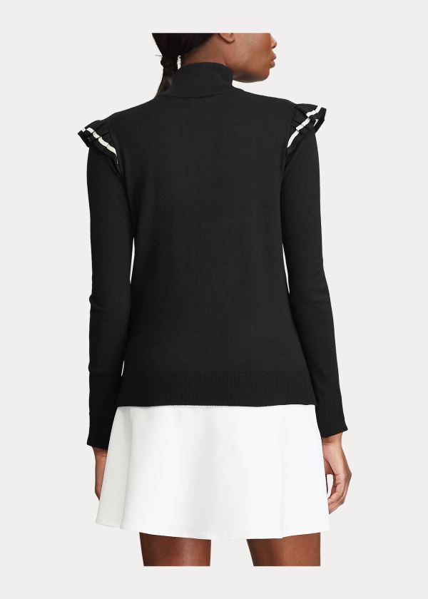 Swetry Ralph Lauren Ruffle-Trim Zip Golf Sweater Damskie Czarne | XHOG2926