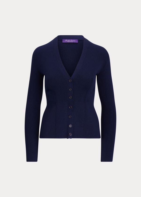 Swetry Ralph Lauren Silk Peplum Cardigan Damskie Granatowe | RPWP5688