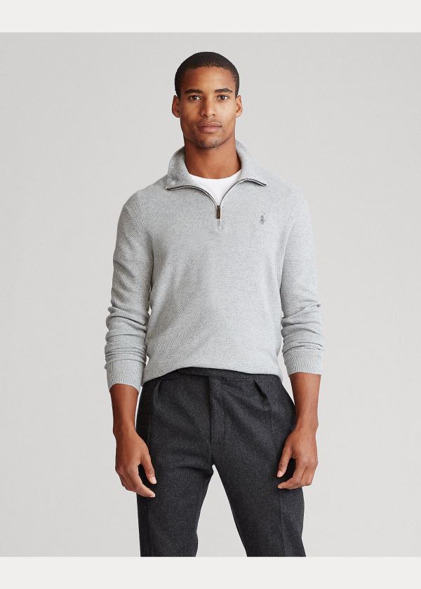 Swetry Ralph Lauren Silk Quarter-Zip Sweater Męskie Szare | JUVY0649