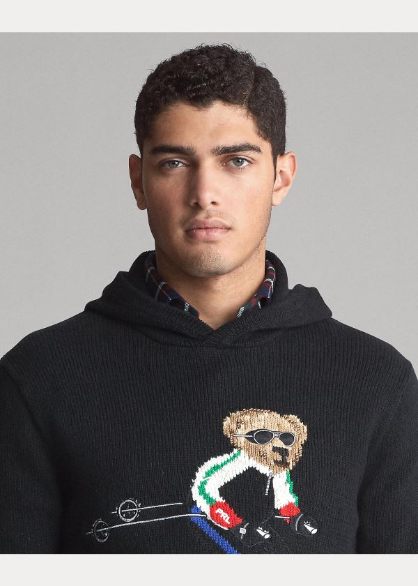 Swetry Ralph Lauren Ski Bear Hooded Sweater Męskie Czarne | OPAH4530