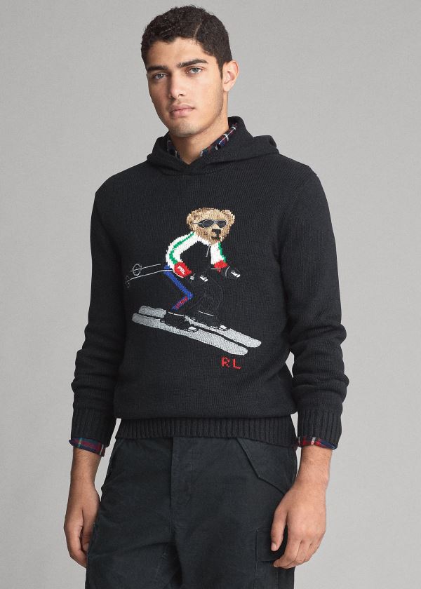 Swetry Ralph Lauren Ski Bear Hooded Sweater Męskie Czarne | OPAH4530