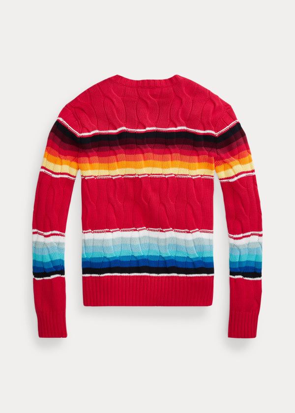 Swetry Ralph Lauren Striped Cable-Knit Sweater Damskie Czerwone Kolorowe | ADME6244