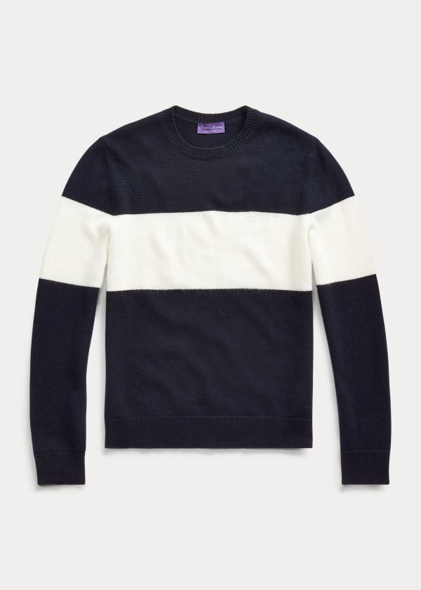 Swetry Ralph Lauren Striped Cashmere Sweater Męskie Granatowe Kremowe | UEEM8714