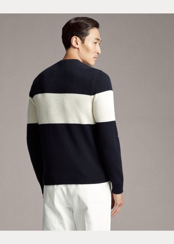 Swetry Ralph Lauren Striped Cashmere Sweater Męskie Granatowe Kremowe | UEEM8714